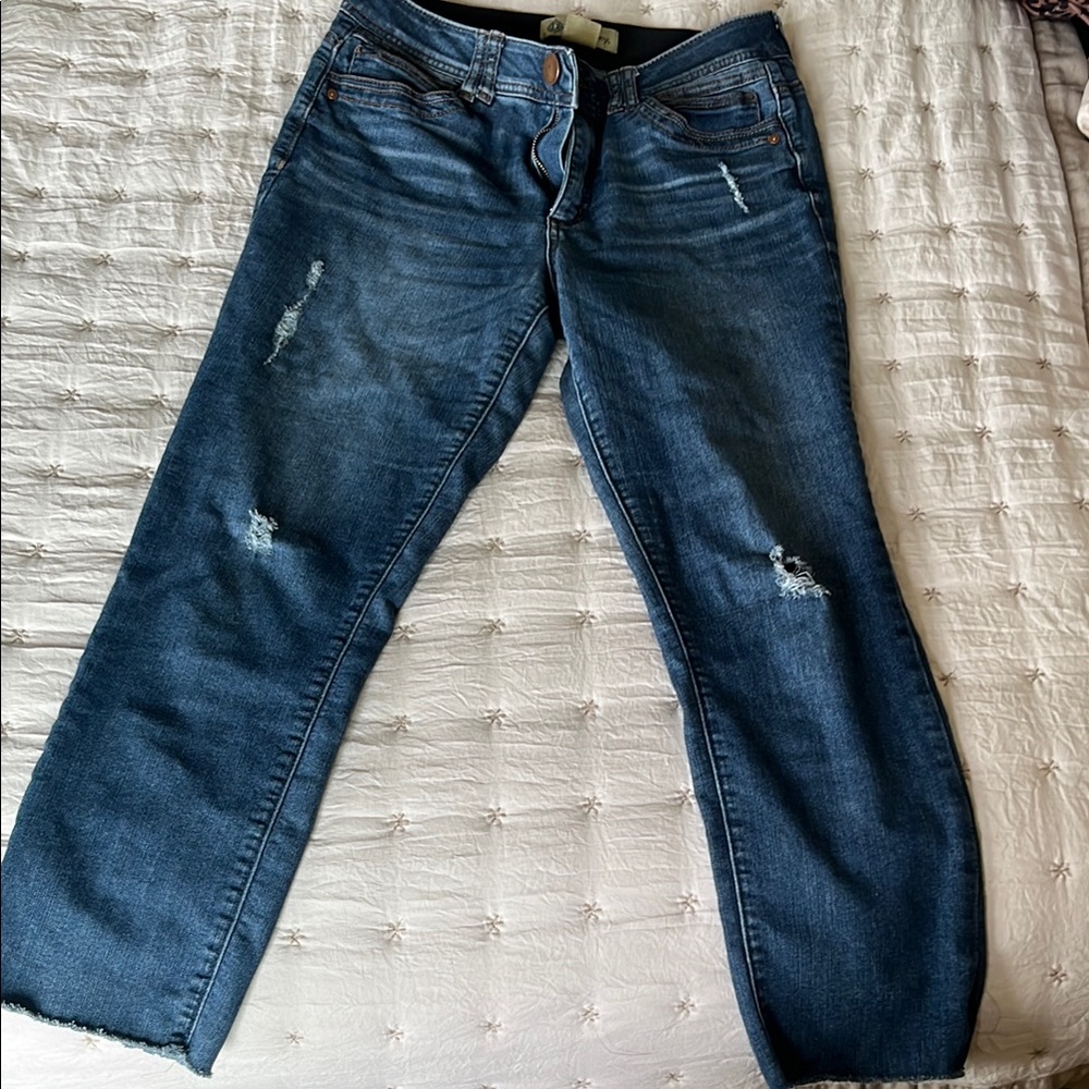 Democracy “Ab technology” Straight Leg cropped Jeans with Distressed Details